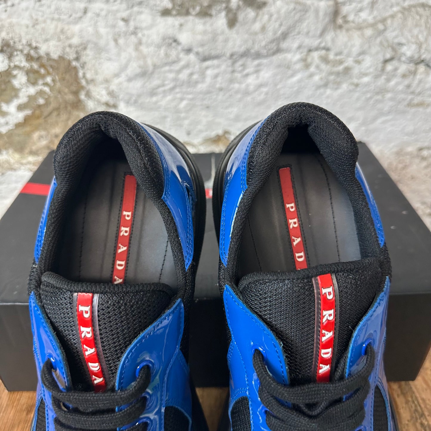 Prada Americas Cup Dark Blue Patent Black Sneaker Sz 11
