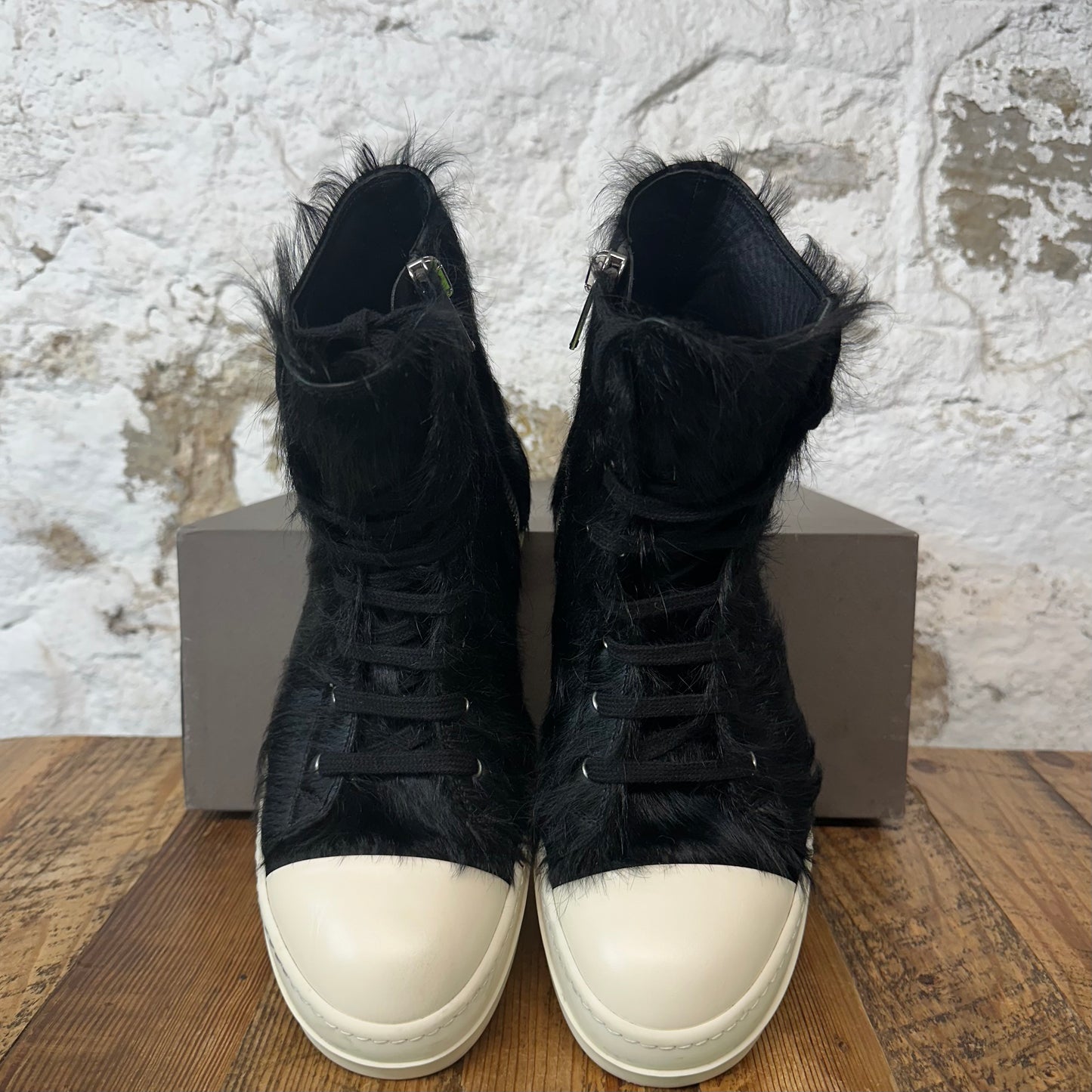 Rick Owens High Black Pony Hair Milk Sneaker Sz 10 (43)