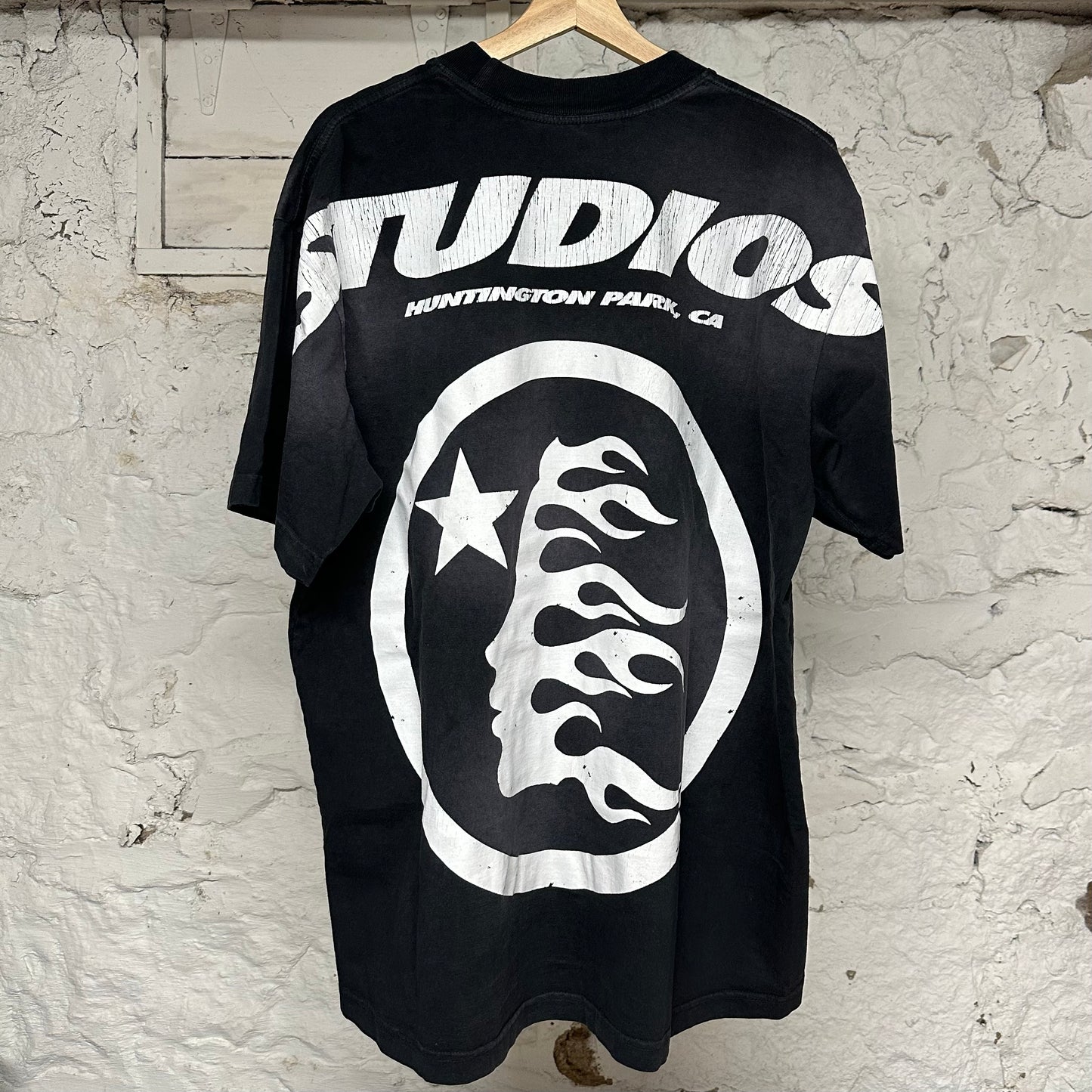 Hellstar White Spell Glitter Faded Black T-Shirt Sz L