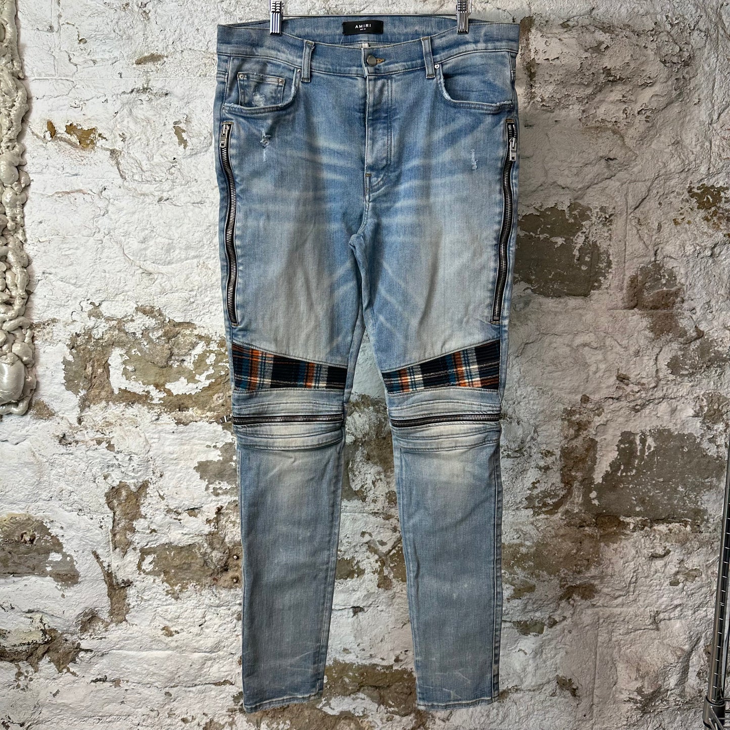 Amiri MX2 Multicolor Flannel Blue Denim Jeans Sz 36