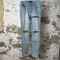 Amiri MX1 Leopard Print Blue Denim Jeans Sz 33