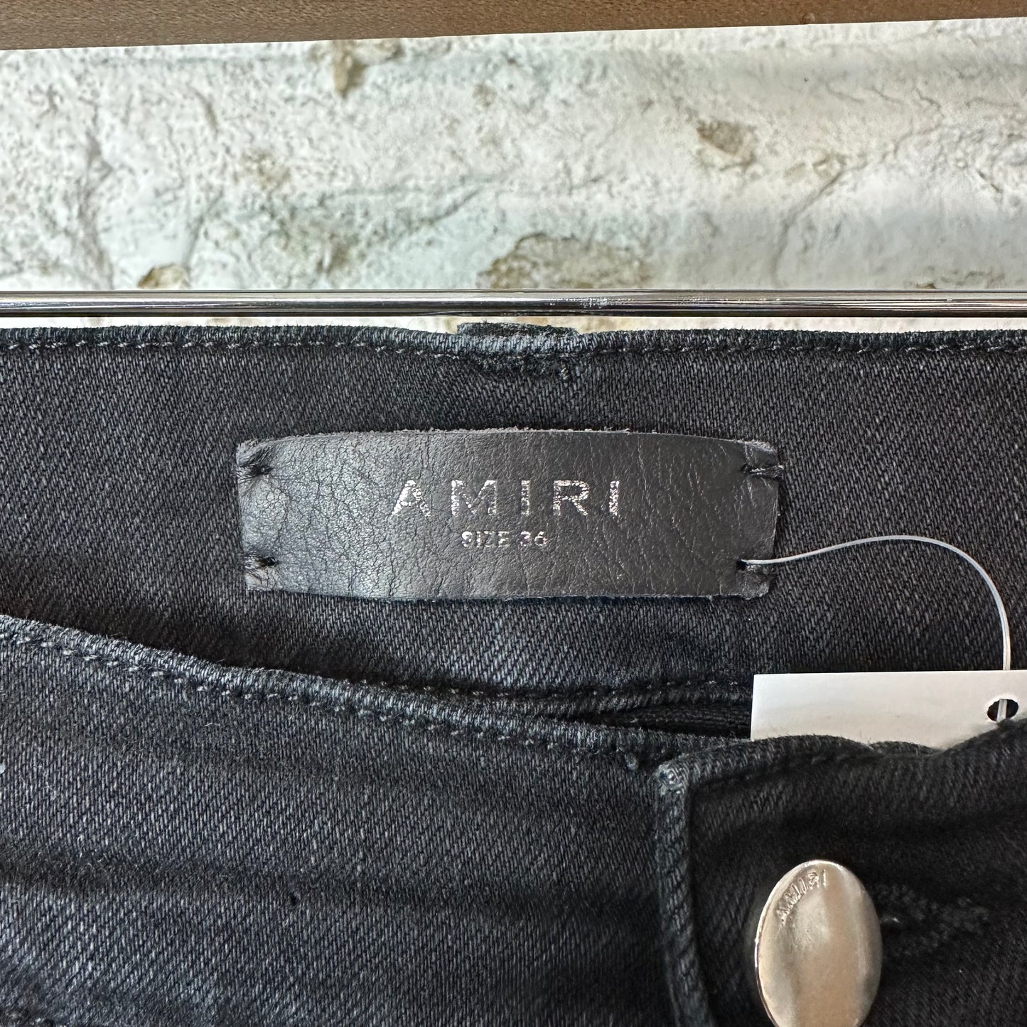 Amiri MX1 Grey Flannel Quad Logo Black Denim Jeans Sz 36