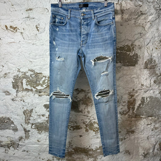 Amiri MX1 Camo Patch Blue Denim Jeans Sz 32