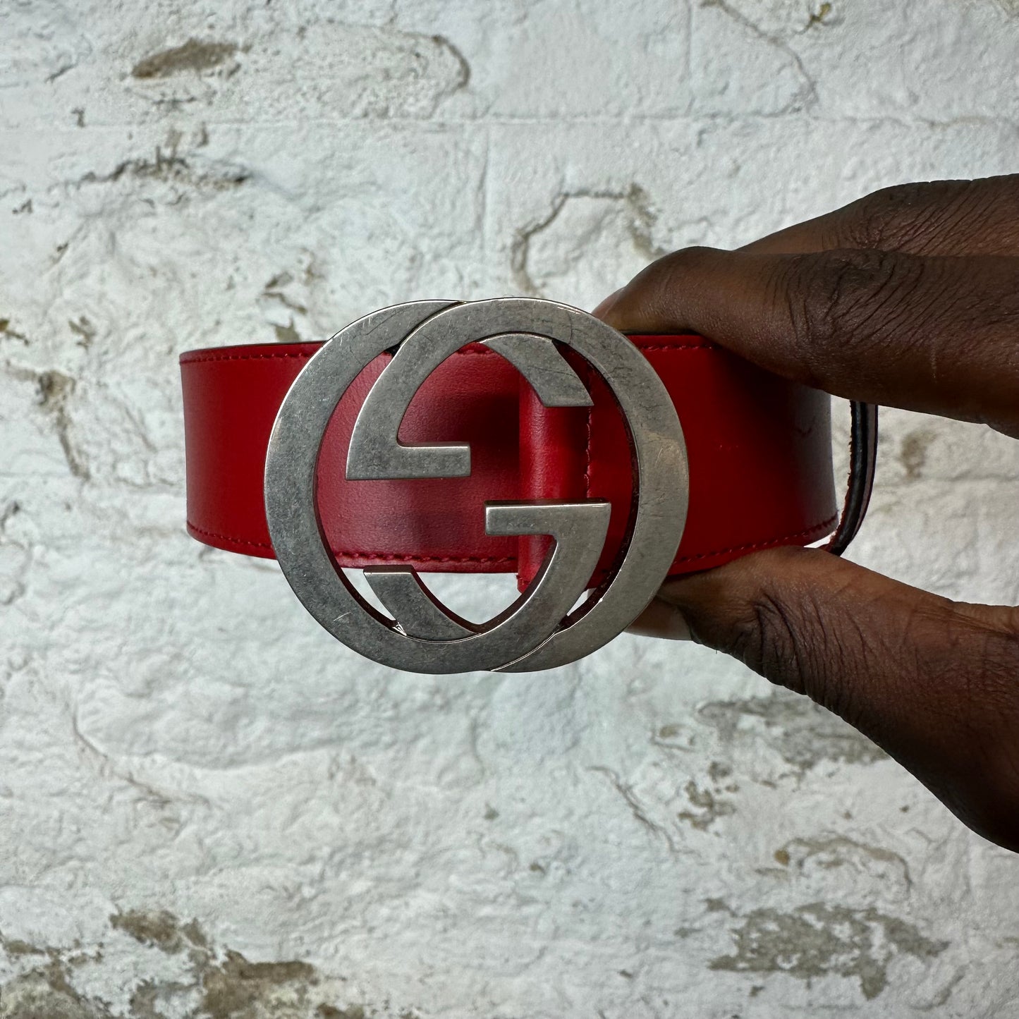 Gucci Silver GG Buckle Red Belt Sz (90/36)