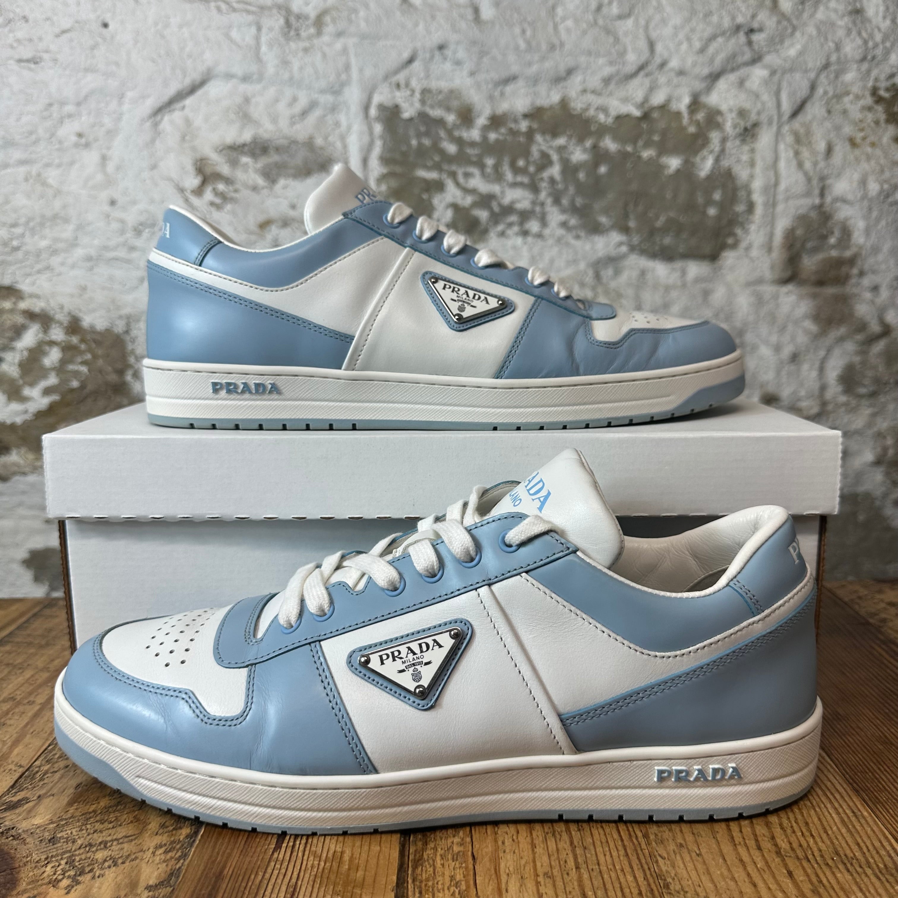 Prada Downtown Leather Blue White Sneaker Sz 10.5