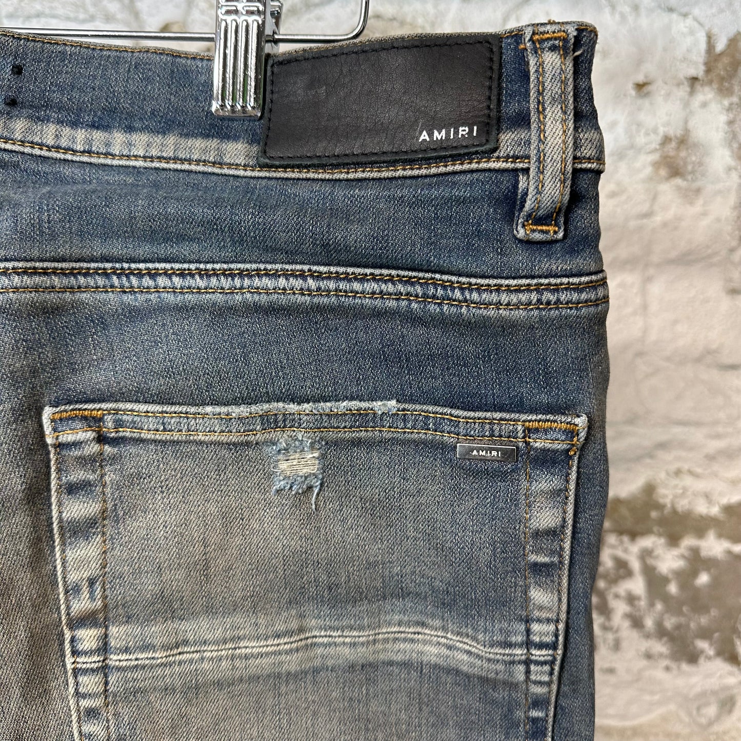 Amiri MX1 Plaid Dirty Blue Denim Jeans Sz 34