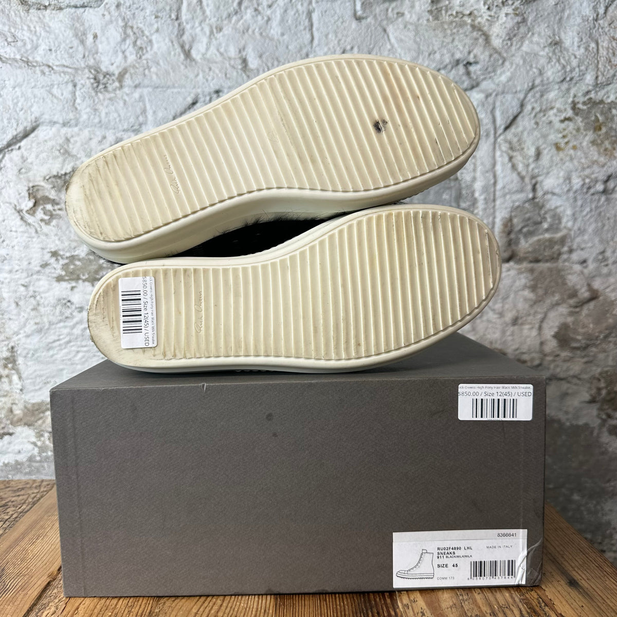 Rick Owens High Pony Hair Black Milk Sneaker Sz 12 (45)