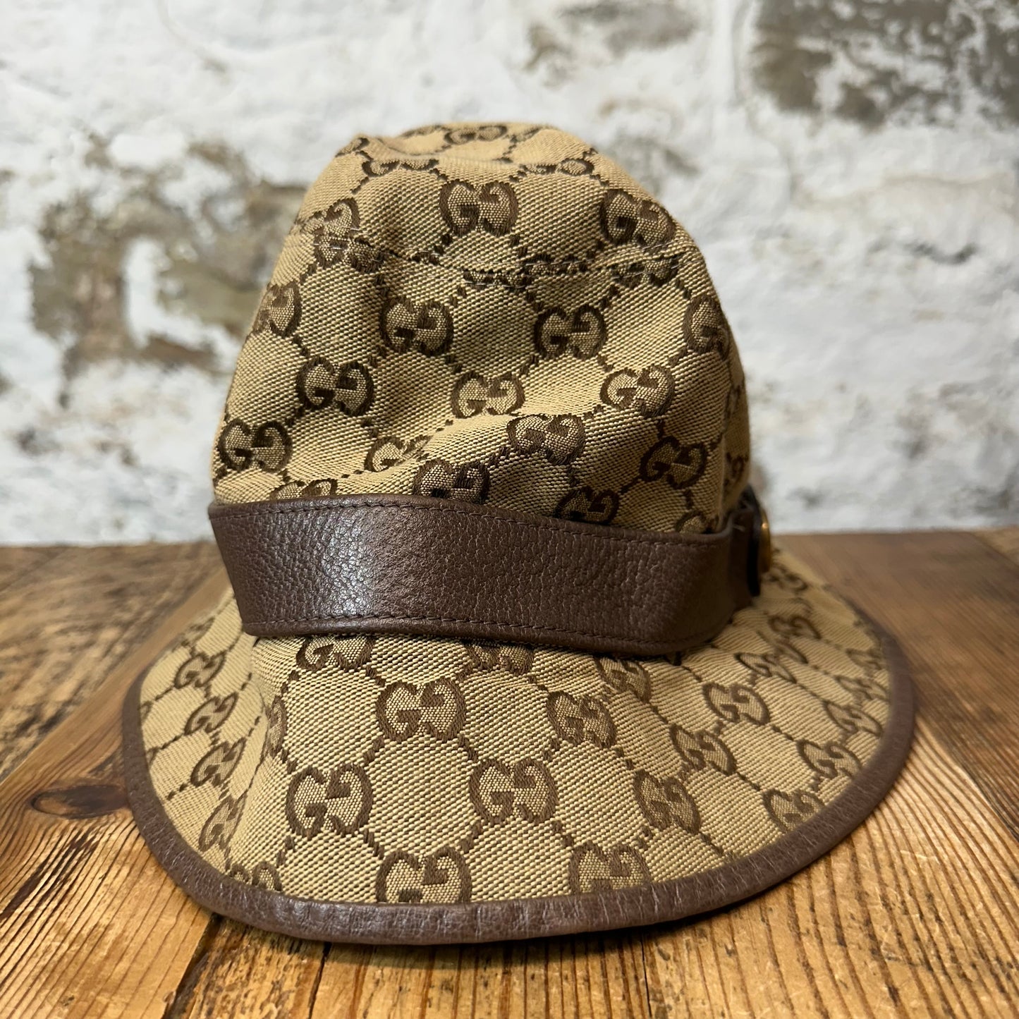 Gucci Beige GG Monogram Bucket Hat Sz M