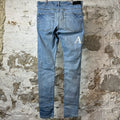 Amiri MX1 Cream Woven Core Logo Blue Denim Jeans Sz 33