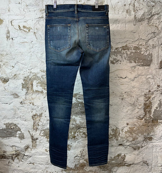 Amiri MX1 Orange Suede Dark Blue Denim Jeans