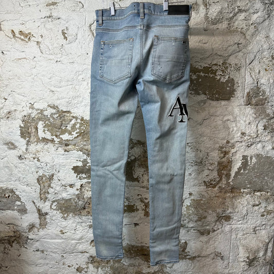 Amiri Embroidered Stagger Logo Blue Denim Jeans Sz 30