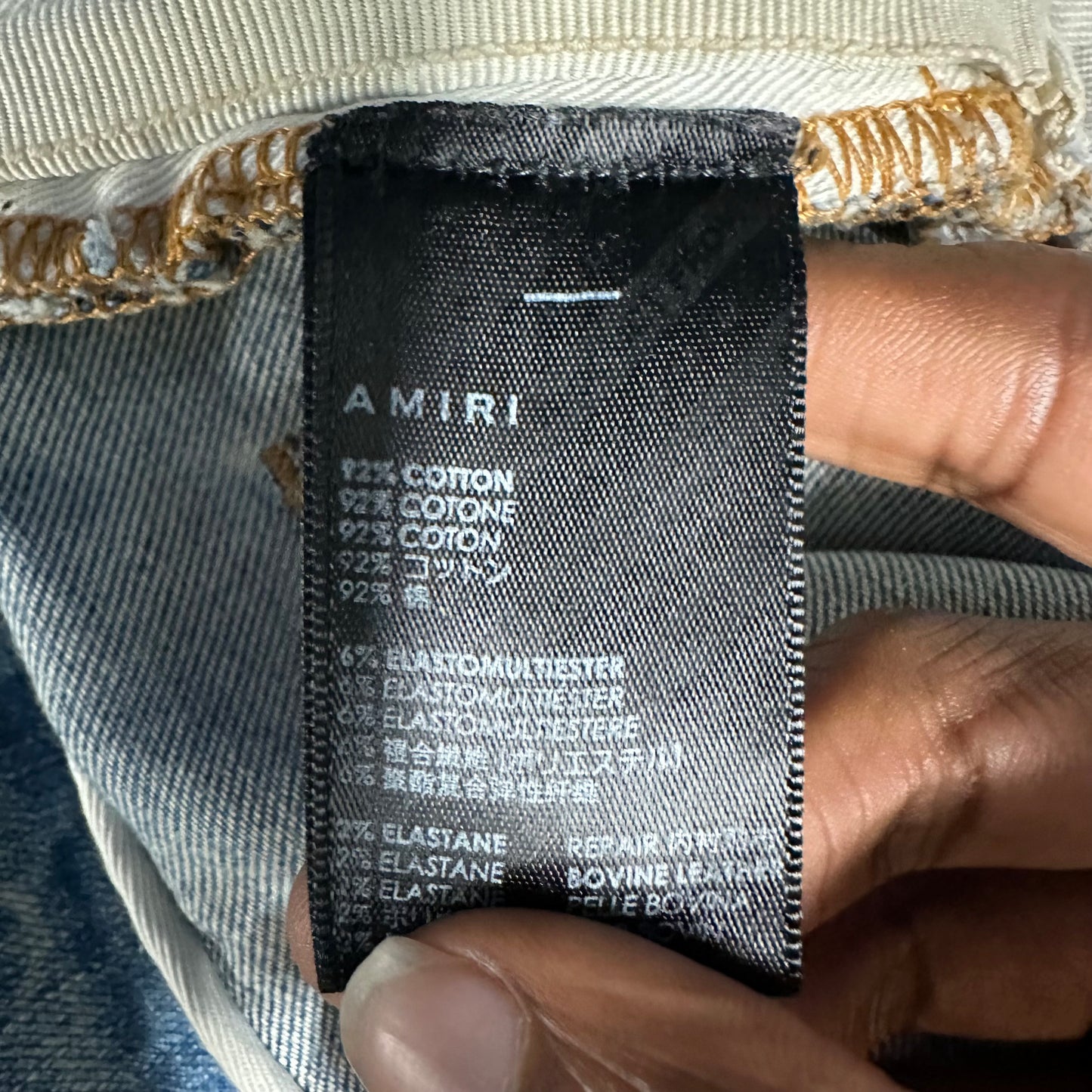 Amiri MX1 Cracked Orange Blue Denim Jeans Sz 34
