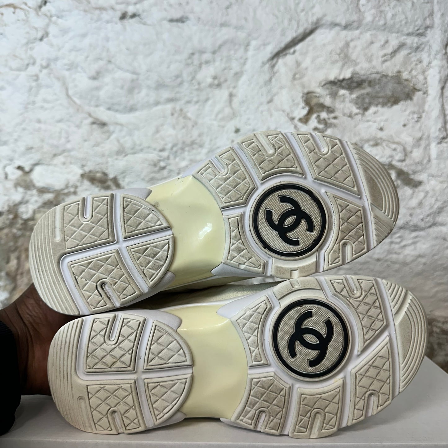 Chanel White CC Cream Suede White Sneaker Sz 4.5 (36)