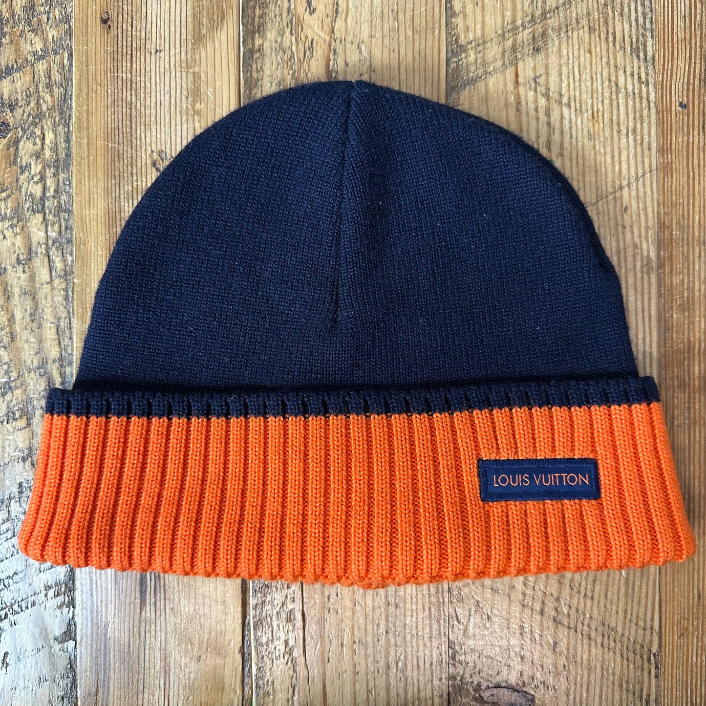 Louis Vuitton Orange Navy Knit Ribbed Beanie