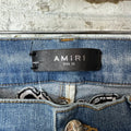 Amiri Black Leather Star Chemist Blue Denim Jeans Sz 31