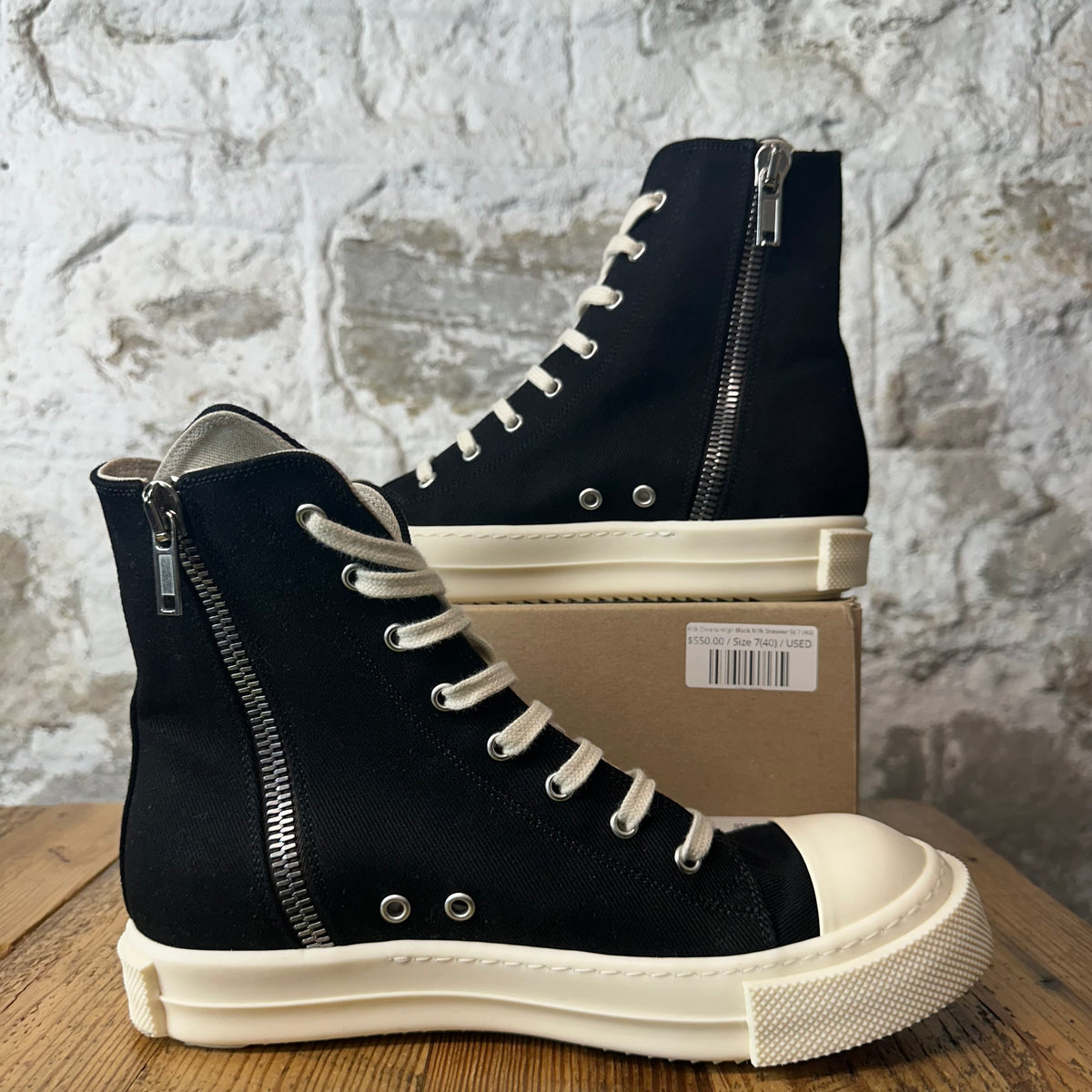 Rick Owens High Black Milk Sneaker Sz 7 (40)