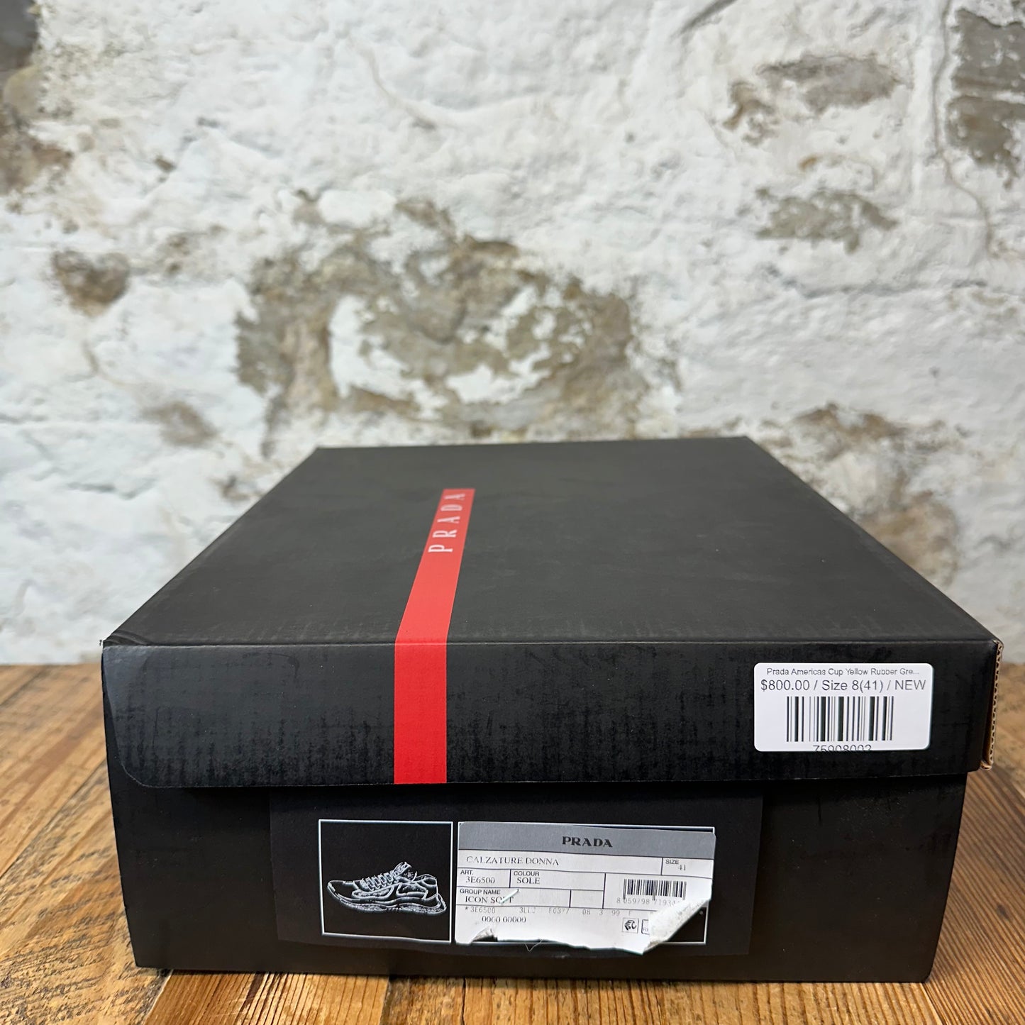 Prada Americas Cup Yellow Rubber Grey Sneaker Sz 8 (41) DS