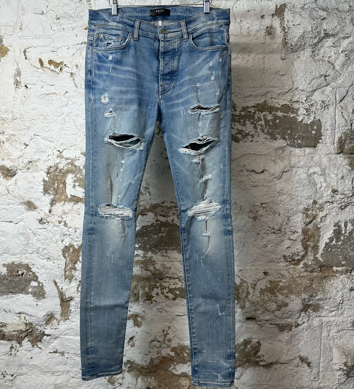 Amiri Plain Blue Distressed Denim Jeans Sz 32