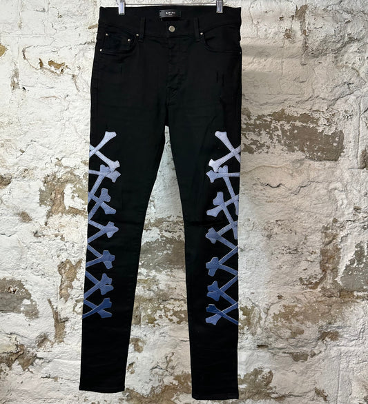 Amiri Blue Gradient Bones Black Denim Jeans Sz 31