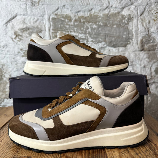 Prada Scamosci Colorblock Brown White Runner Sneaker Sz 9
