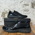 Prada Americas Cup Triple Black Patent Sneaker Sz 11