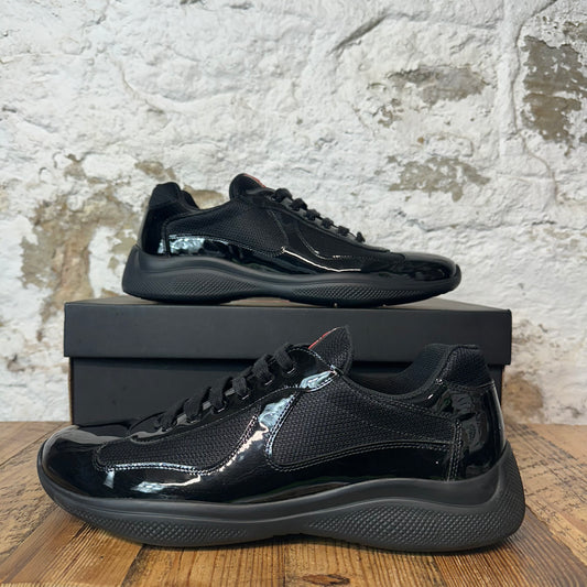 Prada Americas Cup Triple Black Patent Sneaker Sz 11