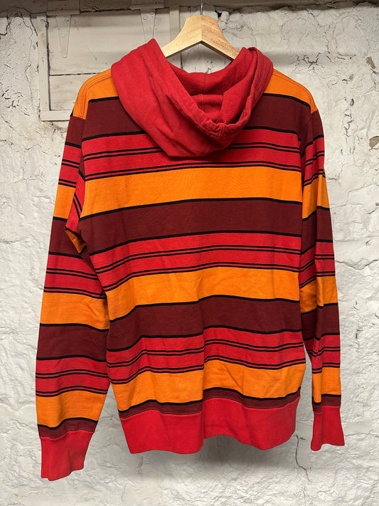 Supreme Orange Red Striped Hoodie Sz M