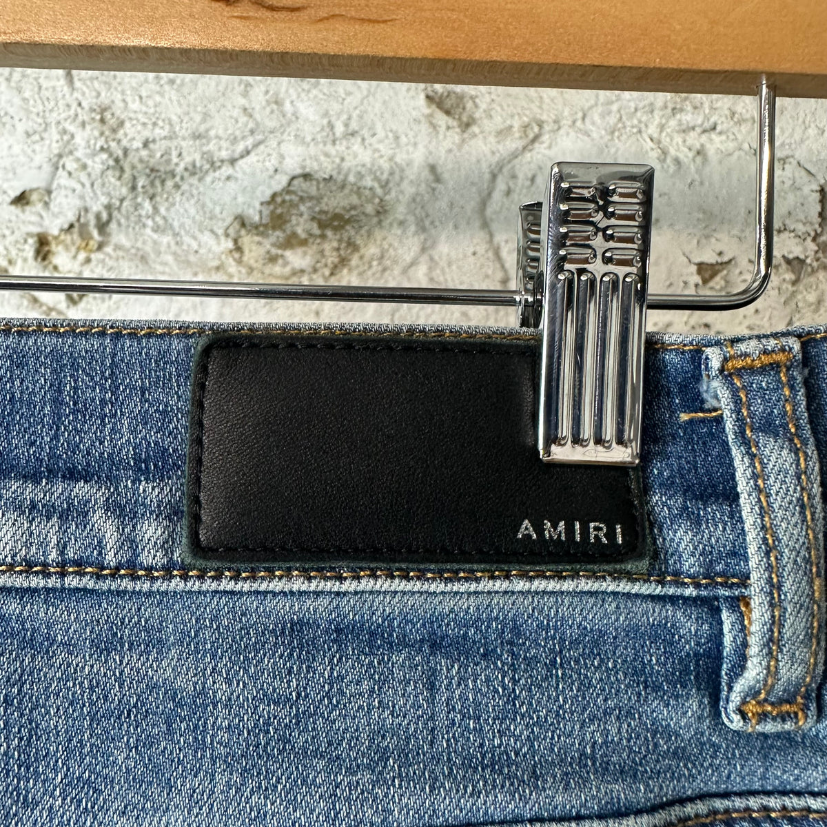 Amiri Distressed Side Spell Blue Denim Jeans Sz 31