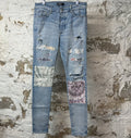 Amiri MX1 Tie Dye Patches Blue Denim Jeans Sz 34