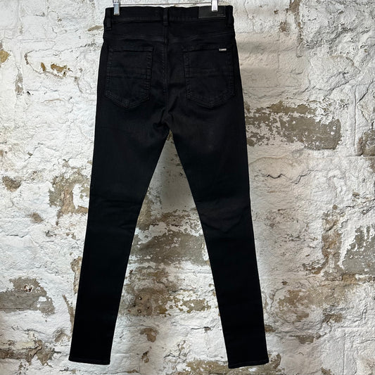 Amiri MX1 Black Leather Black Waxed Thrasher Denim Jeans Sz 30