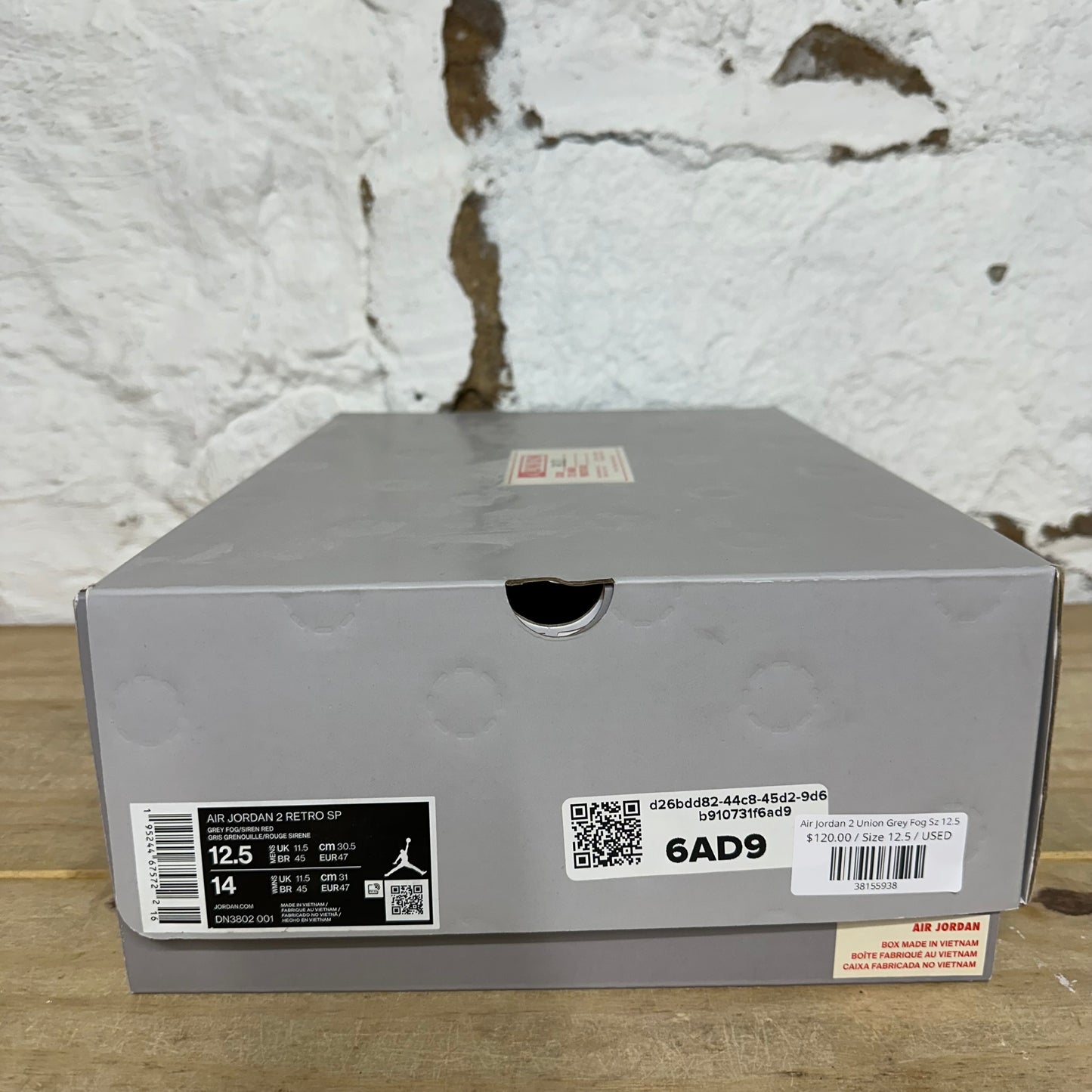 Air Jordan 2 Union Grey Fog Sz 12.5