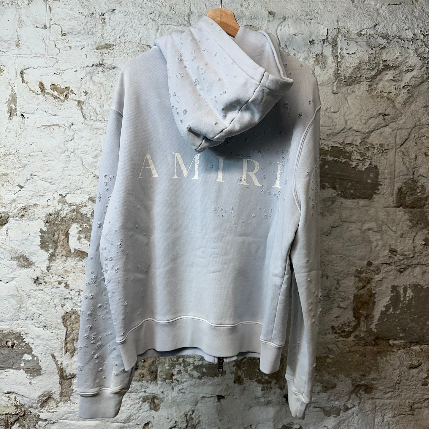 Amiri White AM Shotgun Zip Up Hoodie Sky Blue Sz L
