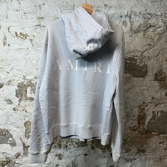 Amiri White AM Shotgun Zip Up Hoodie Sky Blue Sz L