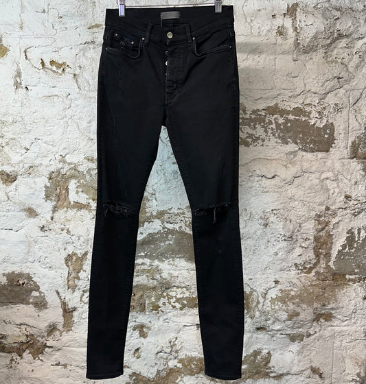 Amiri Knee Rip Plain Black Denim Jeans Sz 32