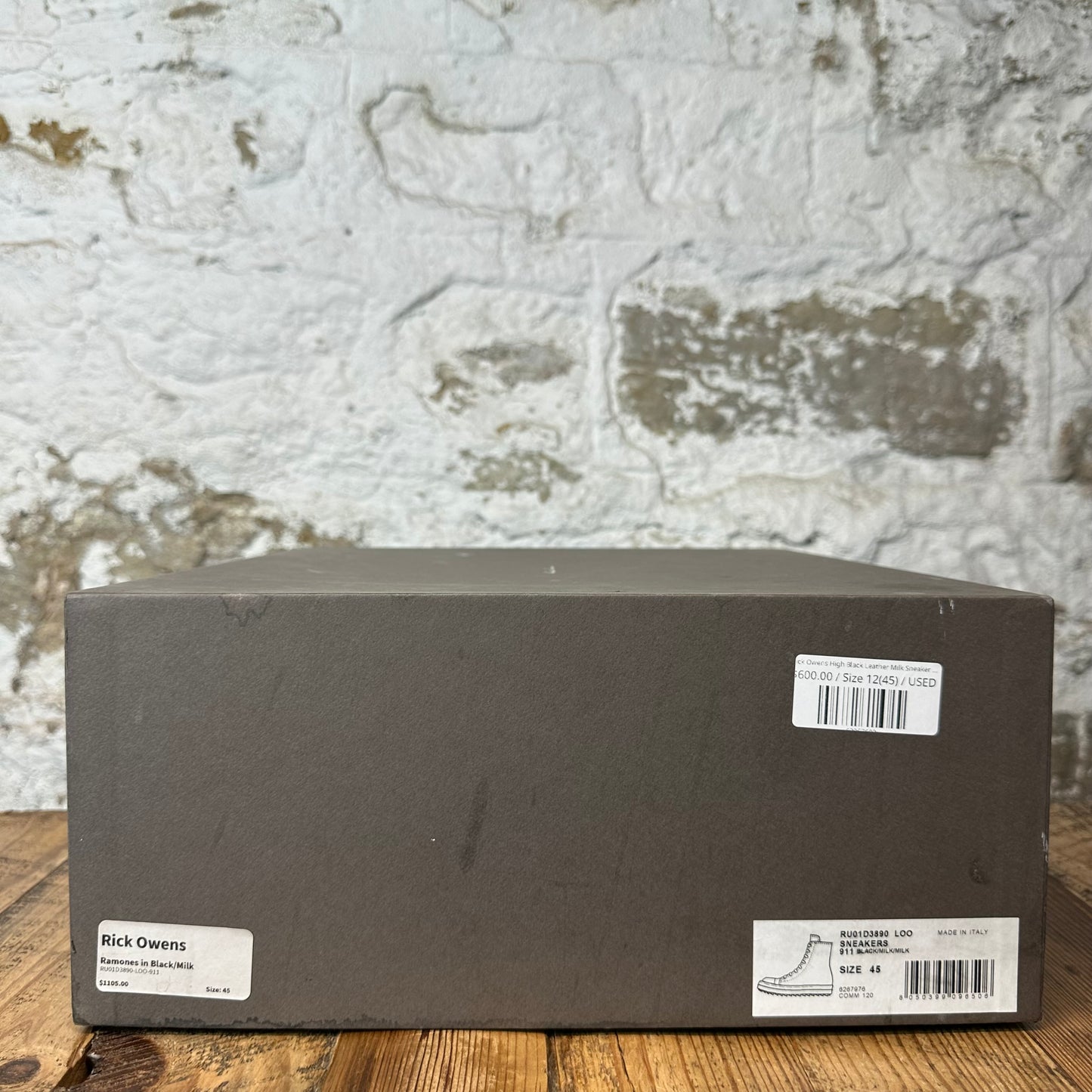 Rick Owens High Black Leather Milk Sneaker Sz 12 (45)