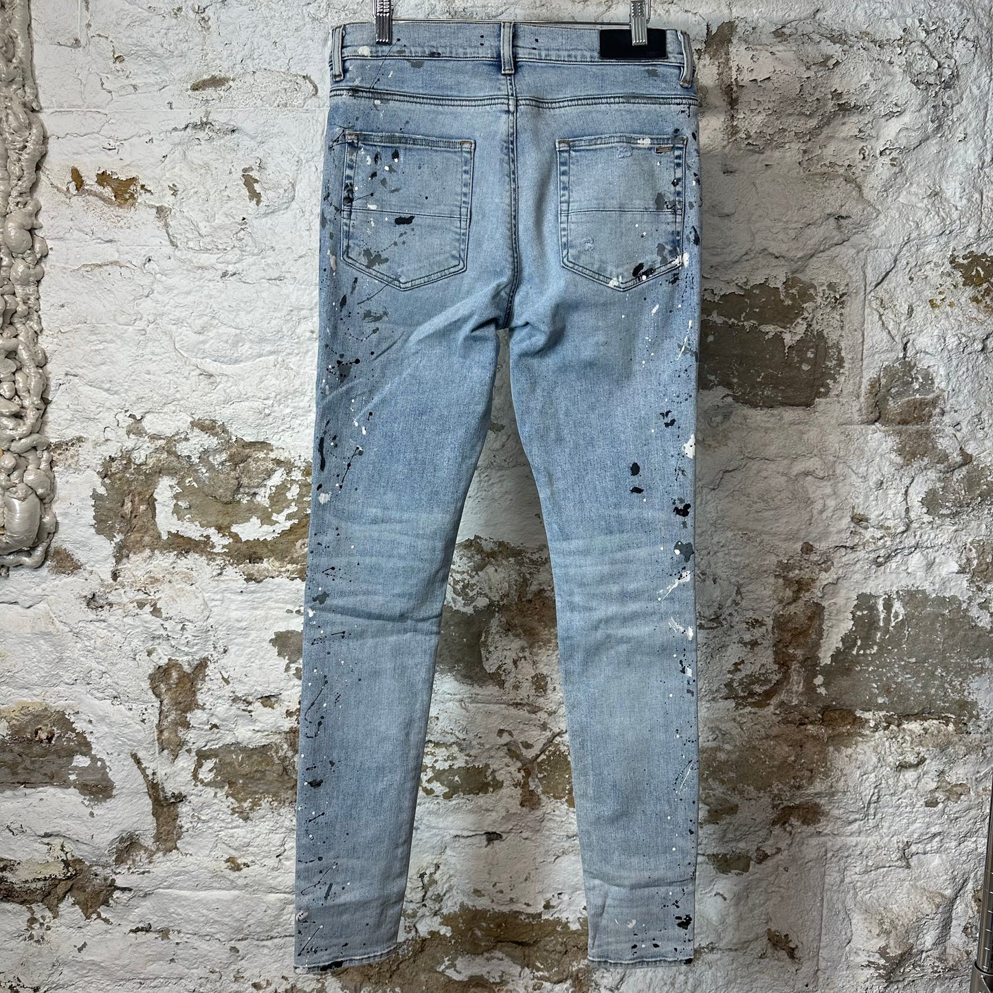 Amiri MX1 Denim Paint Splatter Blue Denim Jeans Sz 33