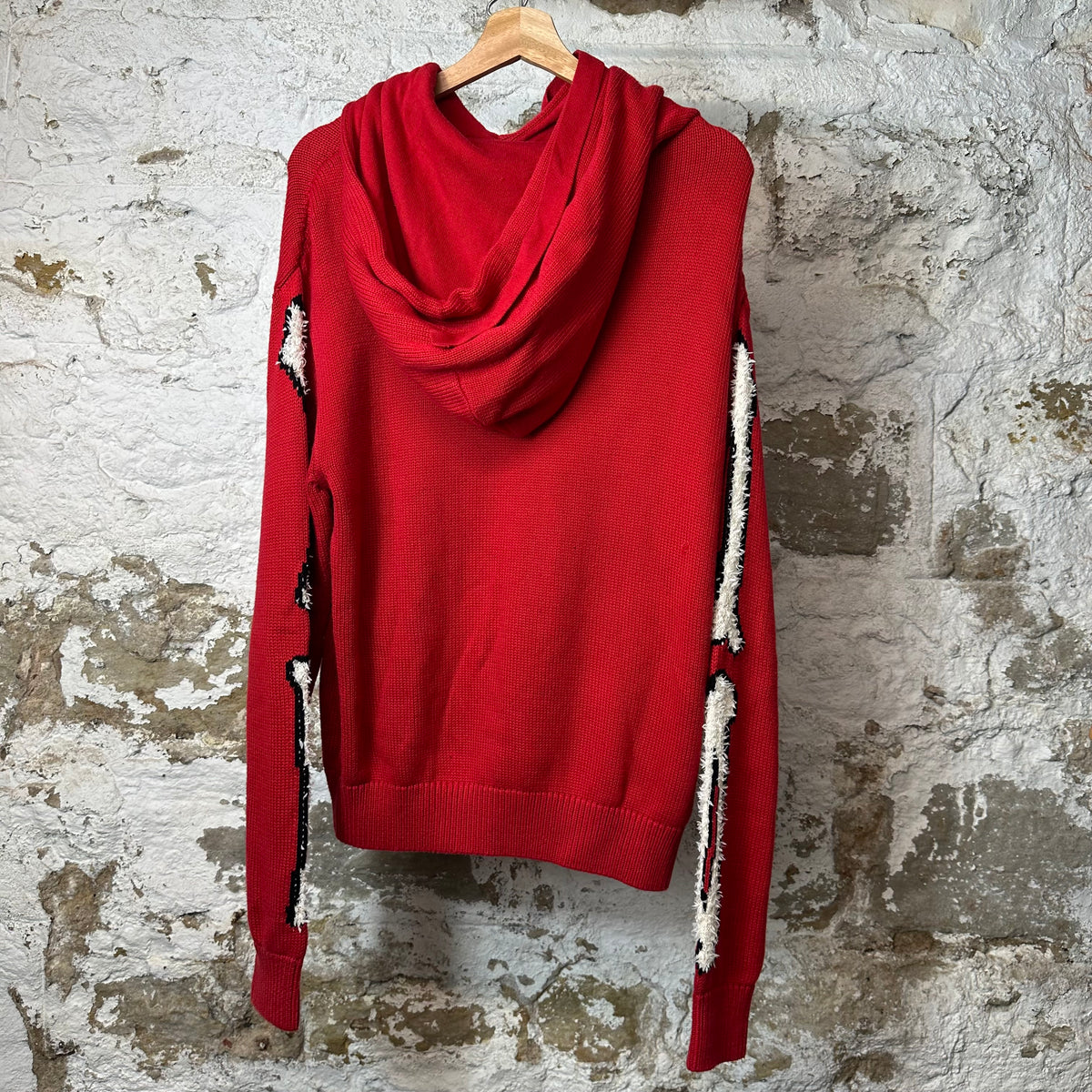 Amiri White Sleeve Bones Red Knit Hoodie Sz M
