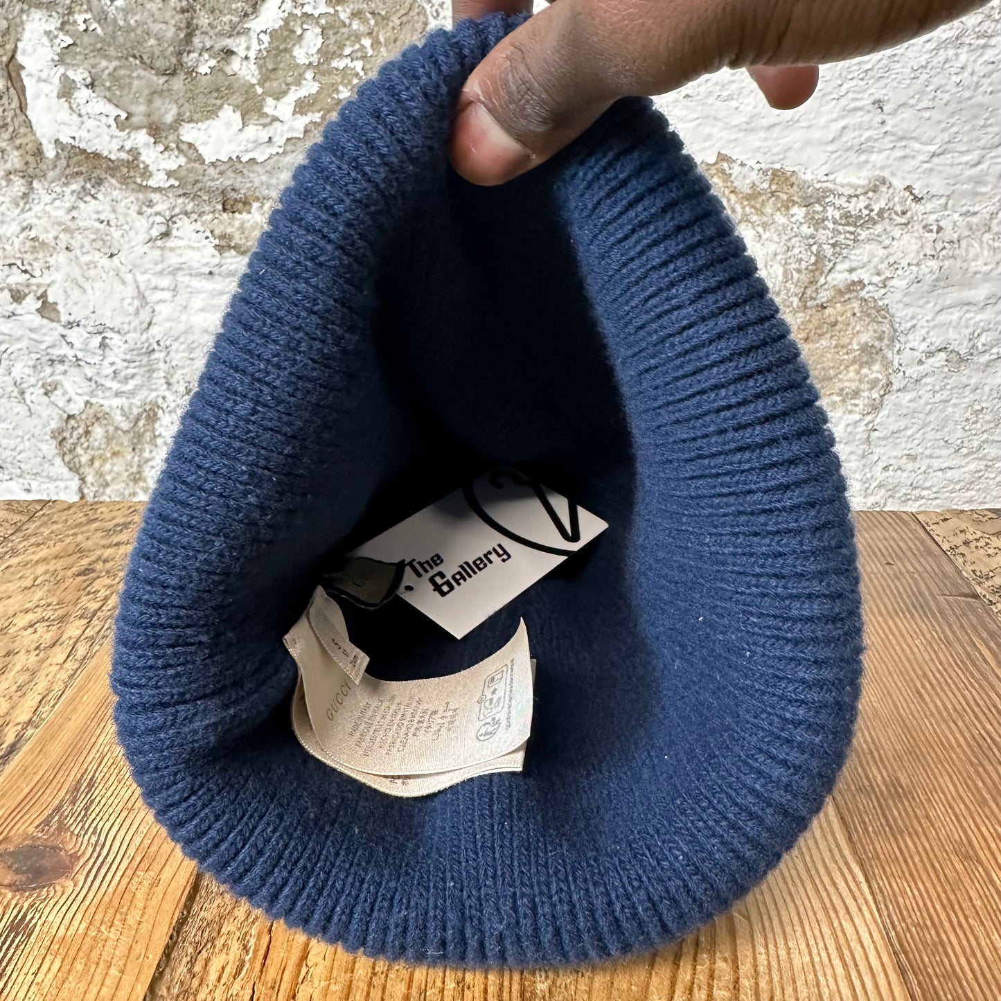 Gucci Ribbed Navy Wool Beanie