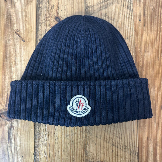 Moncler Small Logo Navy Knit Beanie