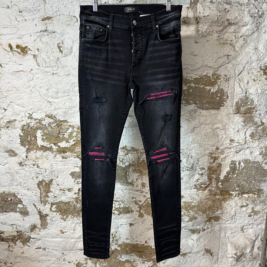 Amiri MX1 Cracked Pink Black Denim Jeans Sz 31