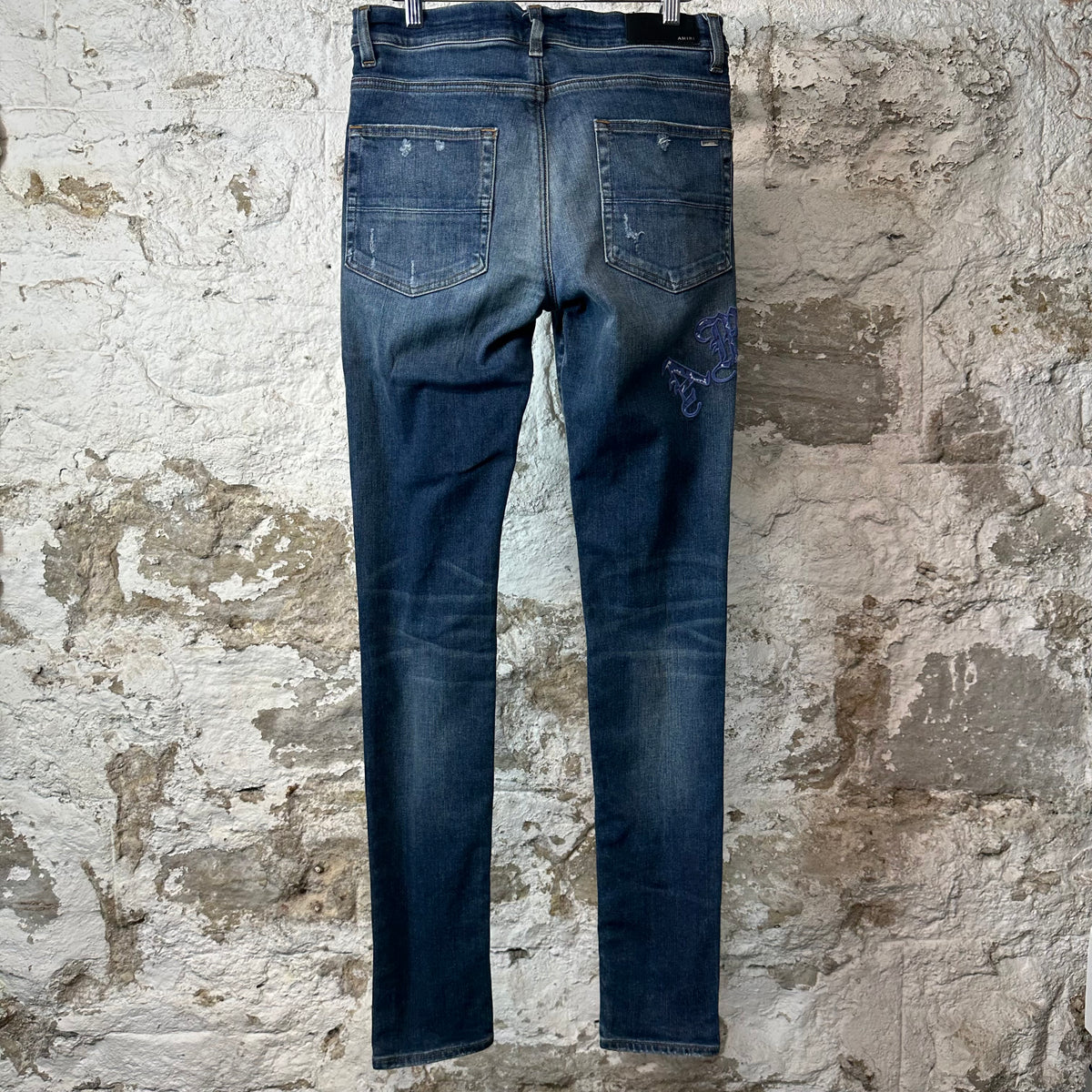 Amiri Purple Old English Spell Dark Blue Denim Jeans Sz 31
