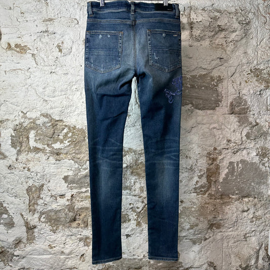 Amiri Purple Old English Spell Dark Blue Denim Jeans Sz 31
