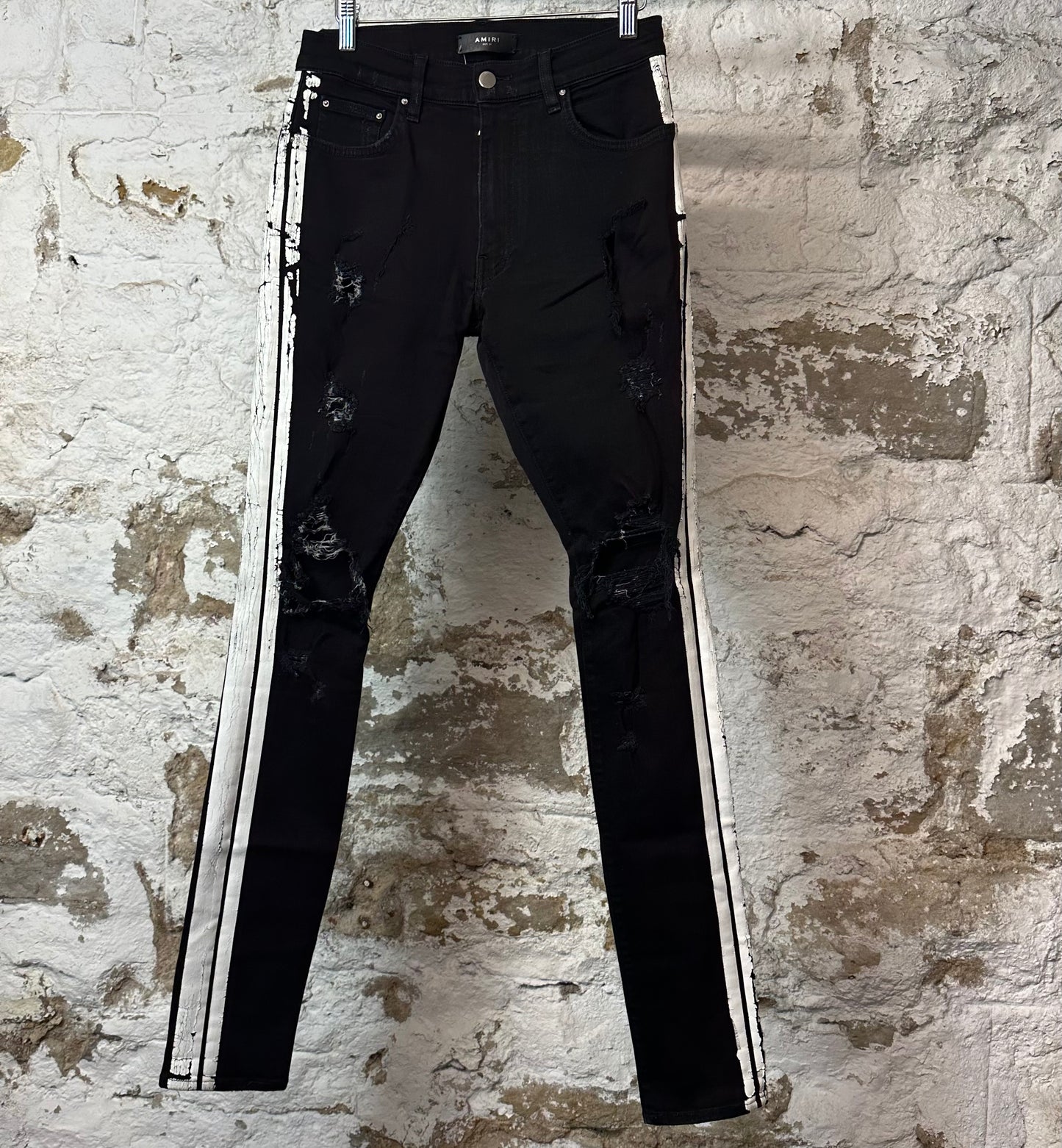 Amiri White Stripe Black Denim Jeans Sz 31
