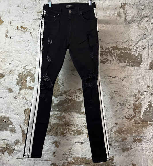 Amiri White Stripe Black Denim Jeans Sz 31