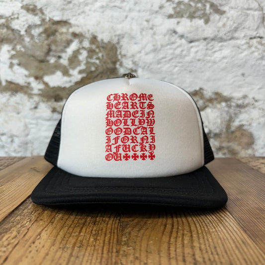 Chrome Hearts Red Eyechart White Black Trucker Hat