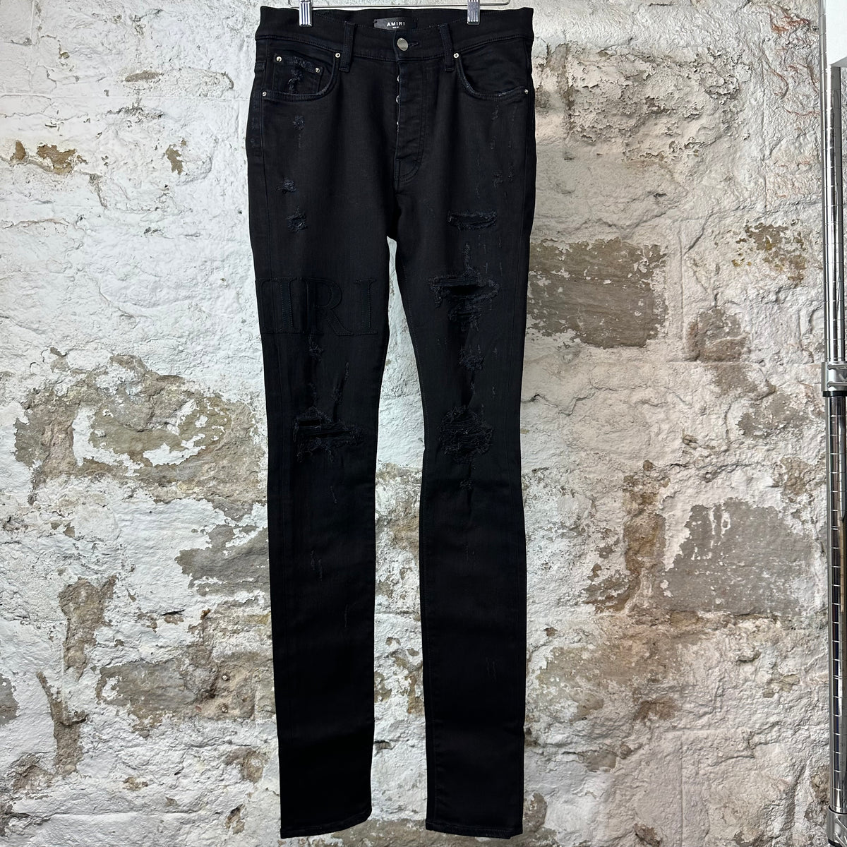 Amiri Black Suede Core Logo Black Denim Jeans Sz 31