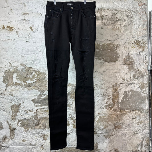 Amiri Black Suede Core Logo Black Denim Jeans Sz 31
