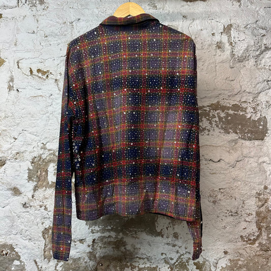 Vale Green Red Plaid Rhinestone Flannel Sz M