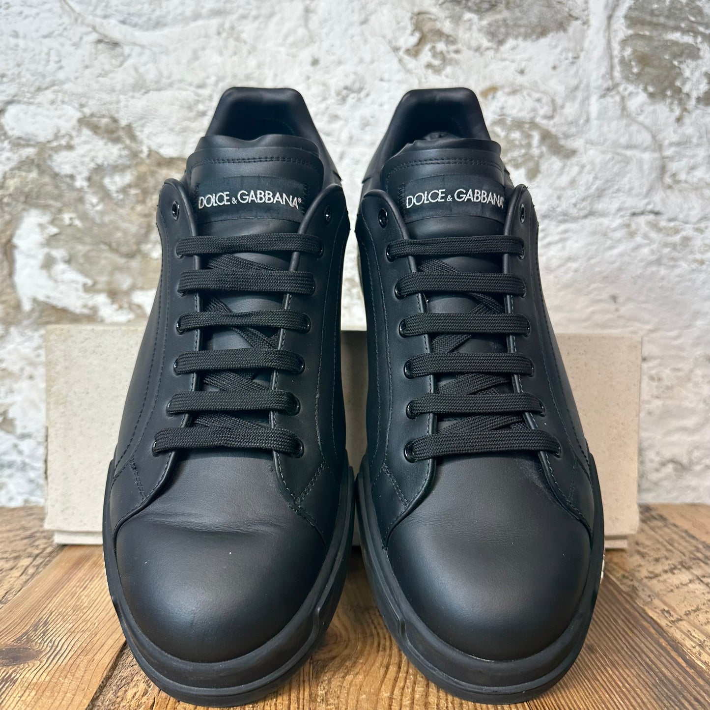 Dolce Gabbana Triple Black Leather Portofino Sneaker Sz 12