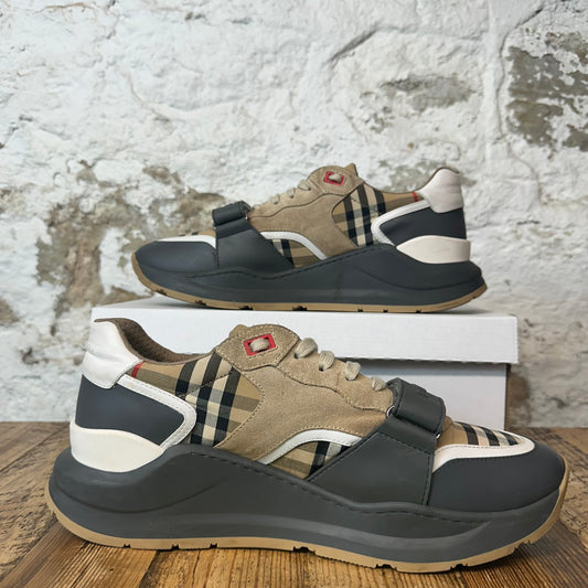 Burberry Ramsey Tan Plaid Grey Sneaker Sz 13 (46)